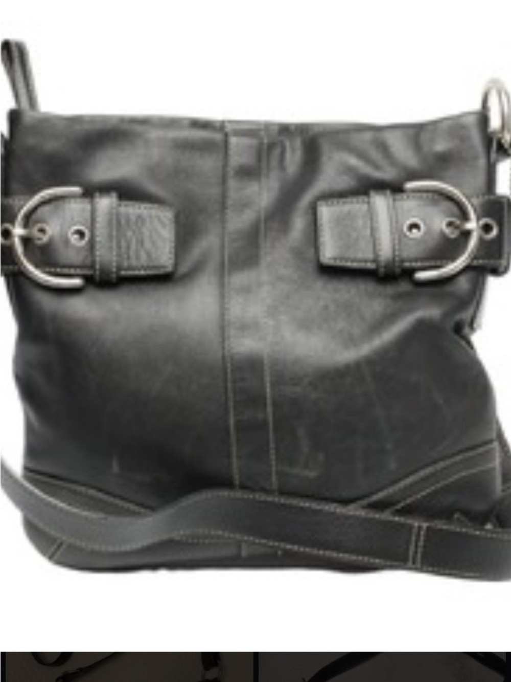 Coach#183   Soho Black Leather Crossbody with Buckle Accents